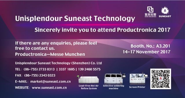 The core enterprise of Unis Holding, Unisplendour Suneast carries SMT equipment to Productronica 2017 in Germany